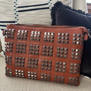 NWOT Studded Brown Clutch - Wear 3 Ways
